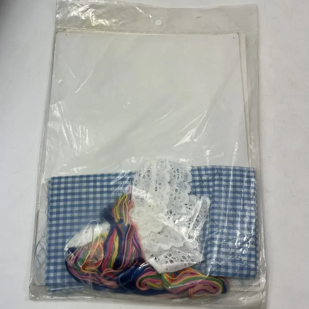Vtg Candamar Chicken Scratch Embroidery Kit Butterfly Pillow 14x14 Gingham New